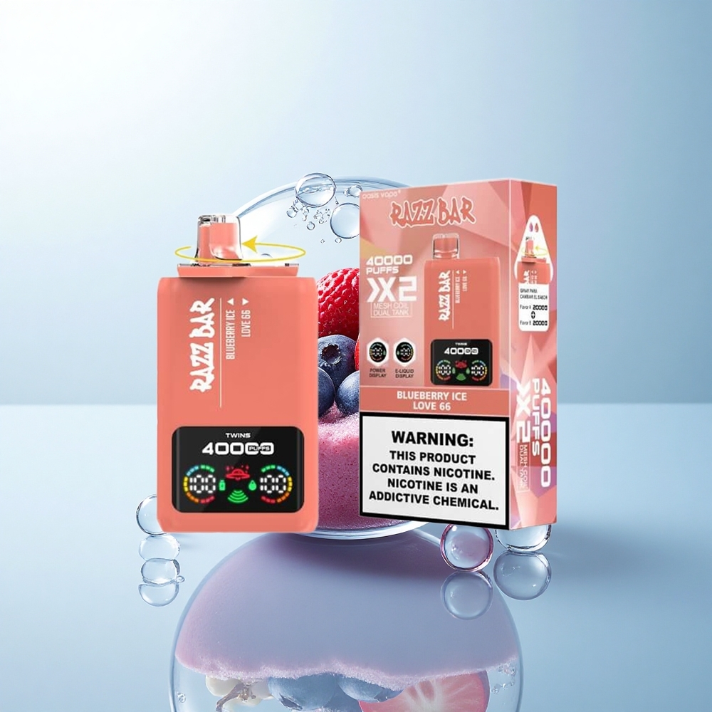 Razz Bar 40000 Puffs Borówkowy Lód - Miłość 66 z Nikotyną 2% i Ekranem Mocy