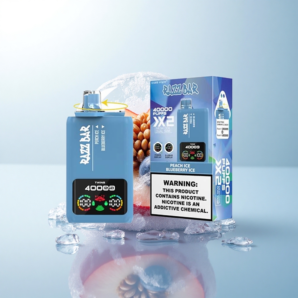 Razz Bar 40000 Puffs Brzoskwinia Lód - Borówka Lód z Nikotyną 5% i Baterią 650 mAh