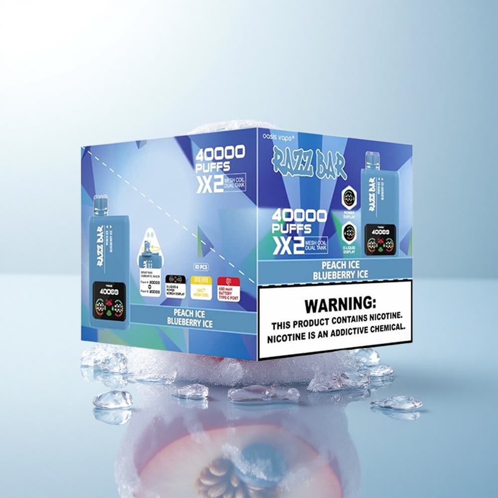 Razz Bar 40000 Puffs Brzoskwinia Lód - Borówka Lód z Nikotyną 5% i Baterią 650 mAh