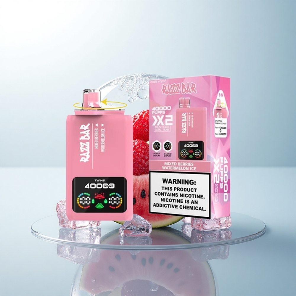 Razz Bar 40000 Puffs Mieszane Jagody - Arbuzowy Lód z Nikotyną 5% i Ekranem Mocy