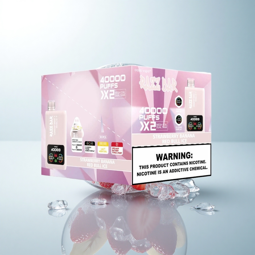 Razz Bar 40000 Puffs Truskawka Banan - Red Bull Ice z Nikotyną 5% i Baterią 650mAh
