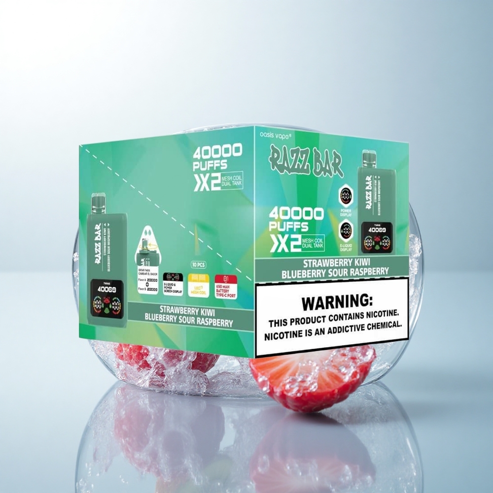 Razz Bar 40000 Puffs Truskawka Kiwi - Jagoda Kwaśna Malina z Nikotyną 2%,5% i Baterią 650 mAh