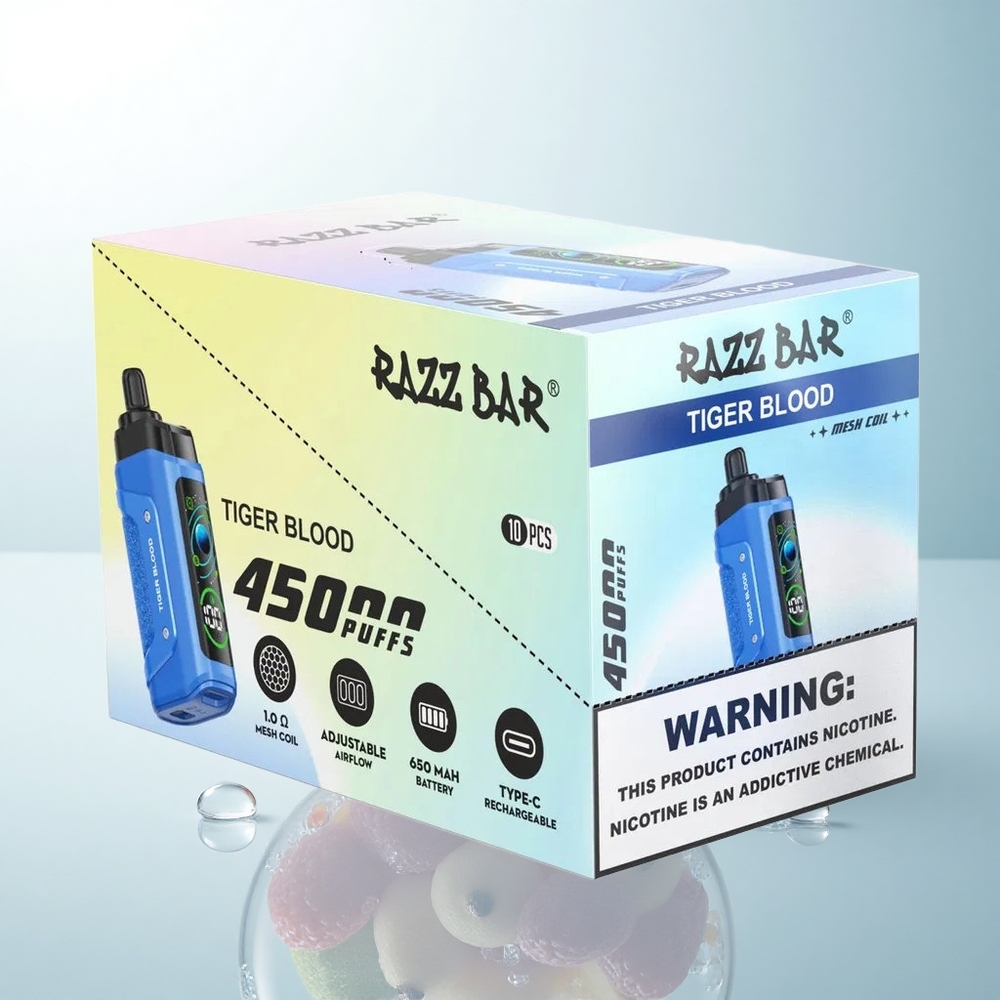Razz Bar 45000 Puffs Krew Tygrysa Razz Bar Zawartość Nikotyny 20 mg/ml Bateria 650 mAh