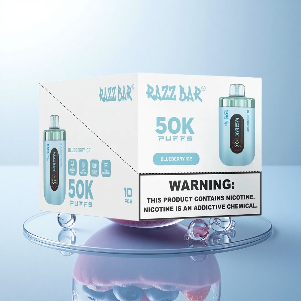 Razz Bar 50K Puffs Lodowy Jagód z Nikotyną 2% i 650 mAh