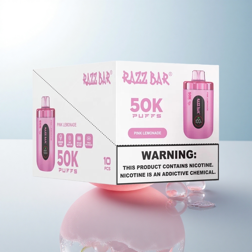 Razz Bar 50K Puffs Różowa Lemoniada z Nikotyną 2% i Baterią 650 mAh