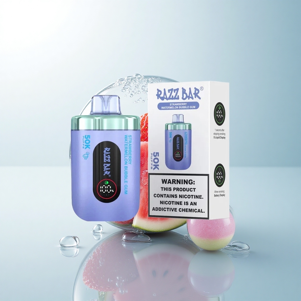 Razz Bar 50K Puffs Truskawkowy Arbuzowy Bubble Gum z Nikotyną 2% i Baterią 650 mAh