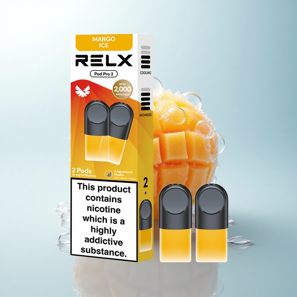 Relx Pod Pro 2 Vape Device Mango Lód 18mg/ml Nikotyna 1.9ml Eco 5.5W Smooth 6.5W Boost 8W