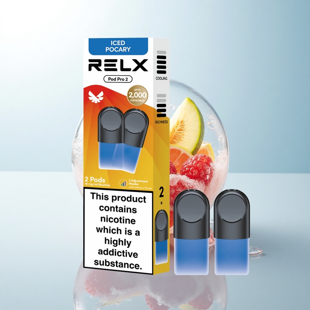 Relx Pod Pro 2 Vape Device Napój-Mrożony Pocary 18mg/ml Nikotyny, Pojemność 1.9ml, Tryby Napięcia: Eco (5.5W), Smooth (6.5W), Boost (8W)